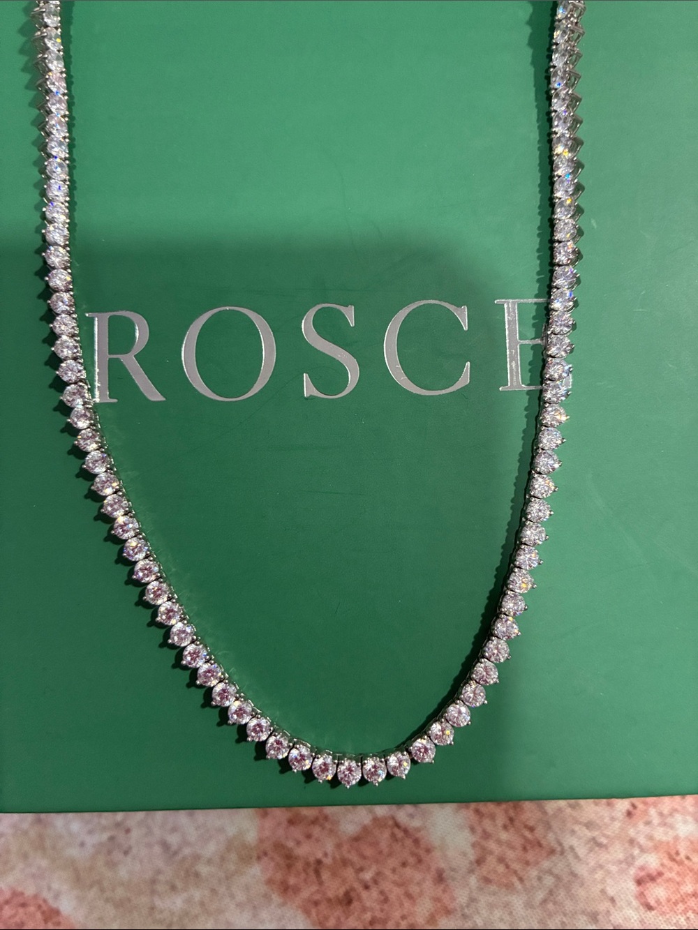 Silver Tennis Necklace with White Stones